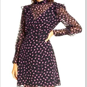 BNWT- Diane Von Furstenberg Black Dvf Elinor Dot & Rose Silk Cocktail Dress
